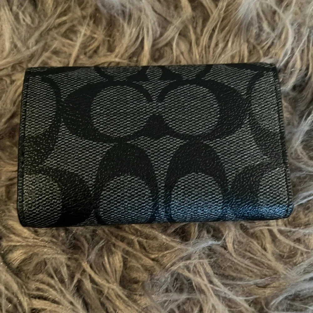 Coach Black Signature Canvas Key & Card Holder